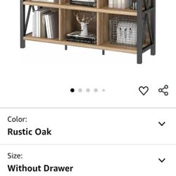 FATORRI 6 Cube Storage Organizer with Shelf, Long Wood and Metal Cubby Bookcase, Industrial Horizontal Bookshelf (Rustic Oak, 47 Inch)