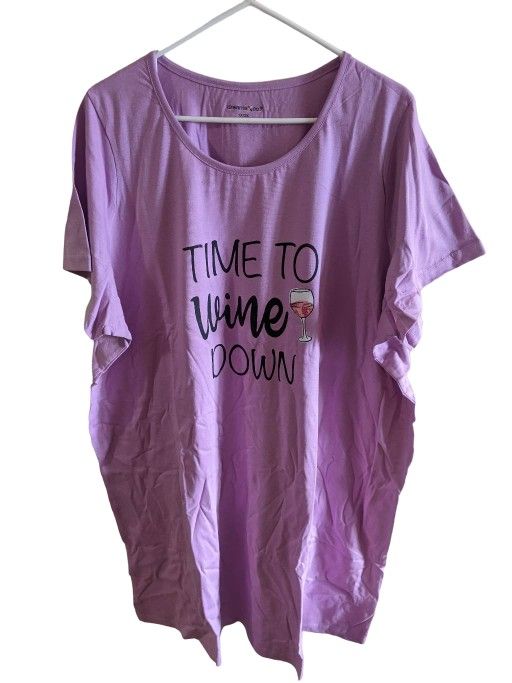Dreams & Co. Purple Time to Wine Down Short Sleeve Sleep Shirt Women Size 1X/2X