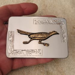 Vintage Road Runner Silver Brass Toned Belt Buckle Western