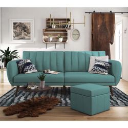 Novogratz Brittany Light Blue Linen Futon