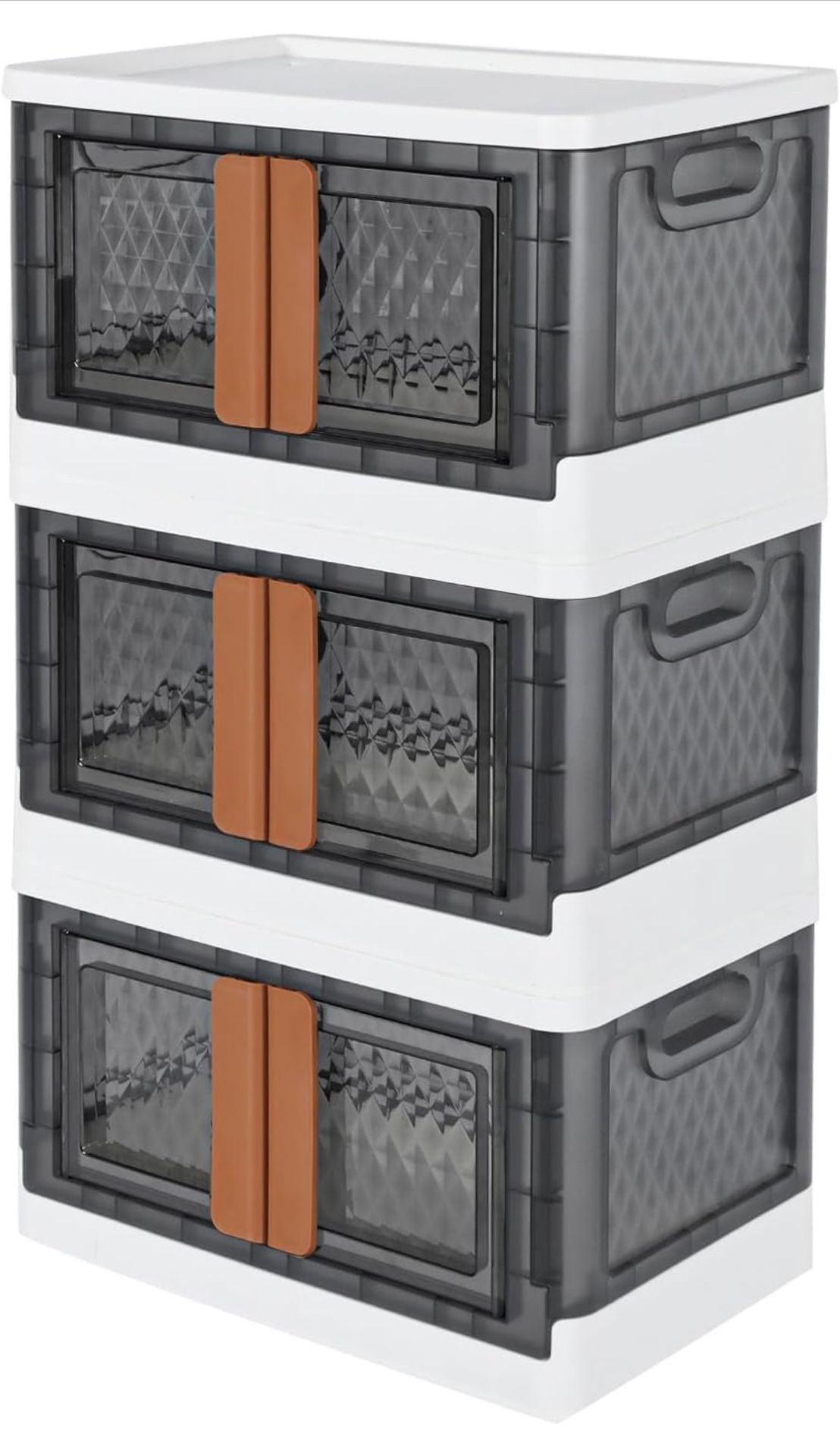 Brandnew  3 Pack Storage Bins with Lids, 8.4 Gal Foldable Stackable Storage Bins with Doors and Wheels, Folding Storage Boxes Set for Closet, Bedroom,