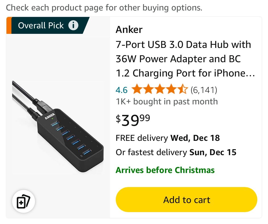 Anker 7 Port HUB with Charging Port USB 3.0