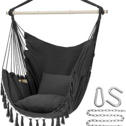 Y- STOP Hammock Chair Hanging Rope Swing, Max 500 Lbs, 2 Cushions Included, Large Macrame Hanging Chair with Pocket, Cotton Weave for Superior Comfort