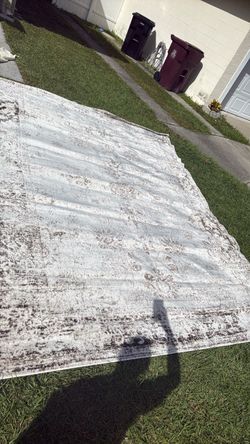Large Area Rug White and Brown Distressed Pattern