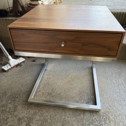 Room and Board Modern Wood and Metal End Table with Drawer