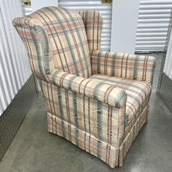 Vintage Retro Custom Made Plaid Wingback Skirted Arm Chair