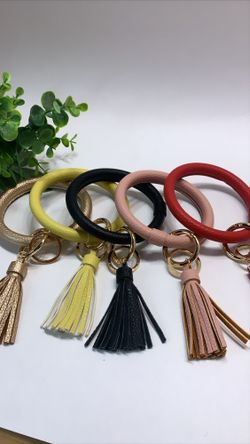 Leather Bangle Keychain PU Leather Wrist Key Rings Large Hoop Bracelet, EACH $7.99