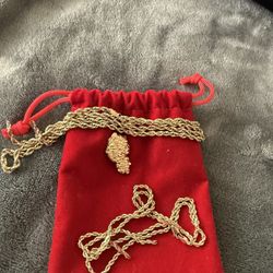 Gold Rope Chains 10k And XL Gold Nugget Earring 