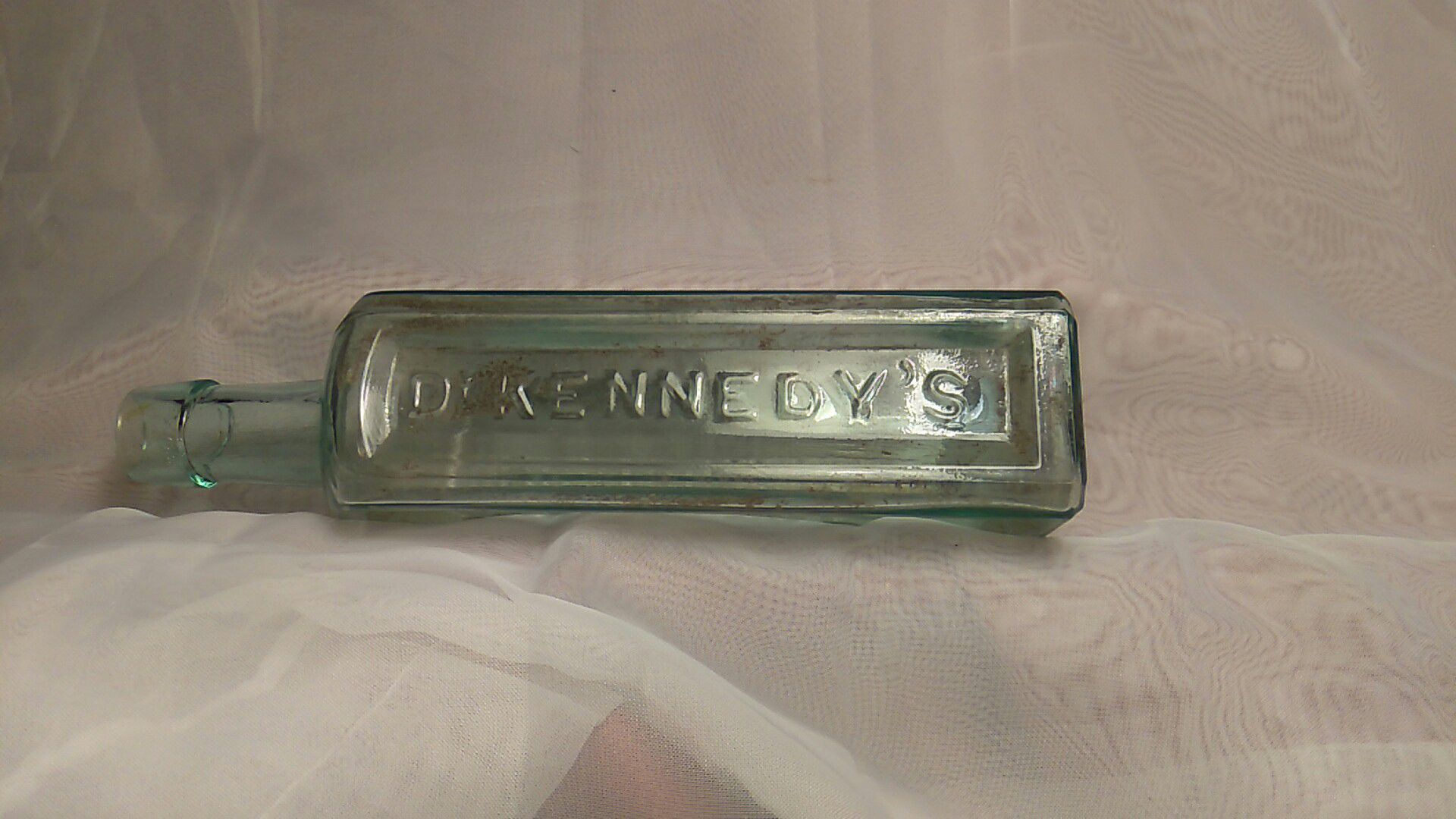 ROXBURY MASS. Medical Discovery Dr. Kennedy's Antique Aqua Blue Green Glass Bottle