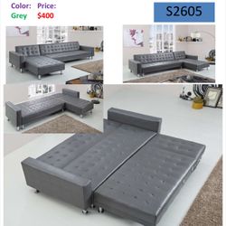 Leatherette Sectional Reversible And Convertible Sofa