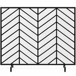 Single Panel Iron Chevron Fireplace Screen w/ Antique Finish