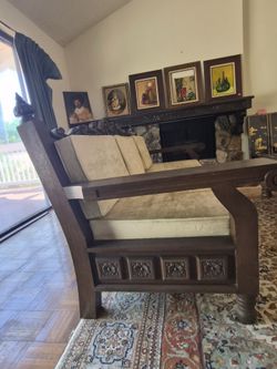 Hand-Carved Wood Sofa – Vintage Statement Piece