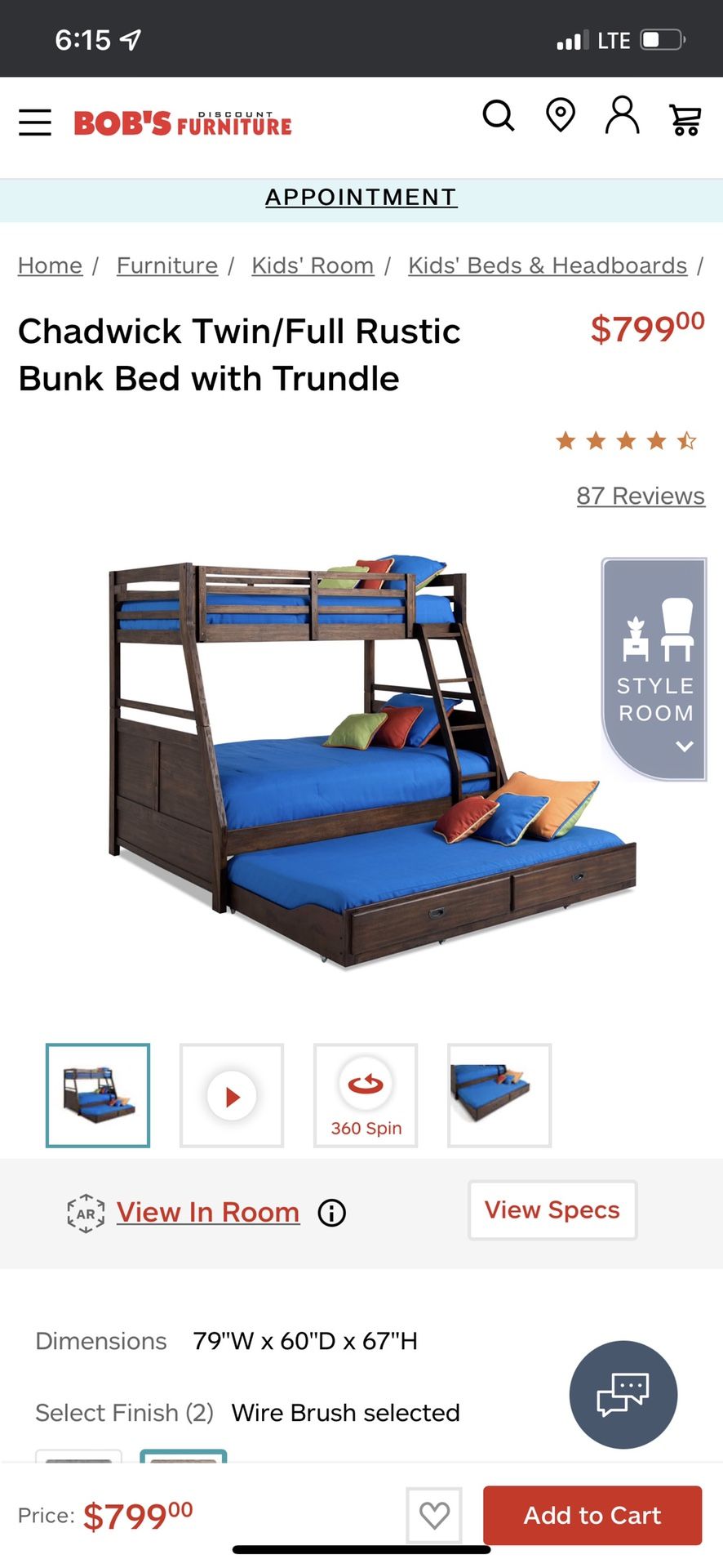Bob’s Discount Furniture, Full/twin Bunk Bed