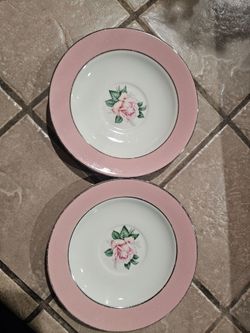 Vintage Pink Rose Porcelain Saucers Set of 2
