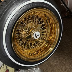 13x7 All Gold Player Wire Wheels On 155-80-13 Whitewalls Special Price Finance Available 