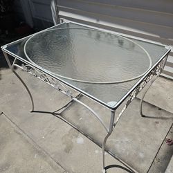 Old table metal and real glass, over fifty years old