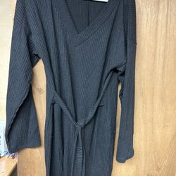 Women's Black Belted Knit Dress Large 