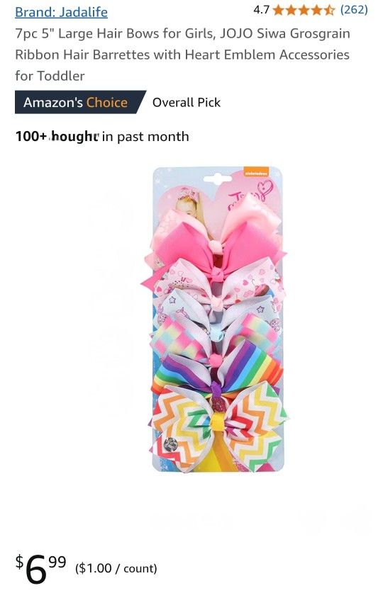 NEW 7PC RIBBON HAIR LARGE BOWS FOR GIRLS