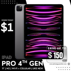 📱 11" iPad Pro 4th Gen M2 (Wi-Fi + Cellular | CPO) – $799 or $1 Down!
