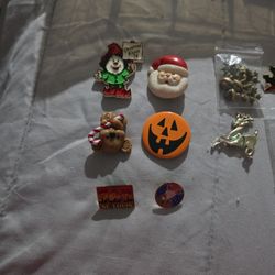 Vintage Hallmark Pins & Antique Ladies Xmas Brooches  & Big 12 Games Pins