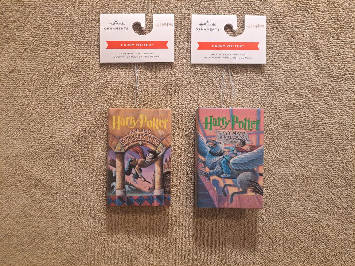 BRAND NEW Hallmark (2 Pack Ornaments): Harry Potter books #1 and #3