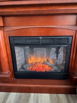 Freestanding Electric Fireplace with Rich Wood Mantel & Heater
