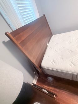 Mid-Century Modern Wood Bed Frame and Mattress