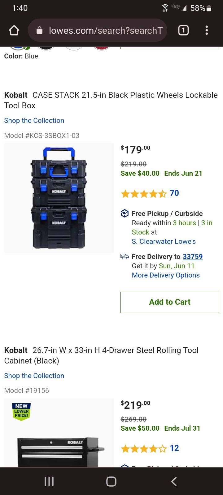 Kobalt Case Stack 21.5in Tool Box On Wheels