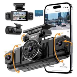 4 Channel Dash Cam 360° View, 1080P Front and Rear Inside, Left Right Dash Camera for Cars, 8 IR Lamps Night Vision, 5G WiFi & APP Control, G-Sensor, 