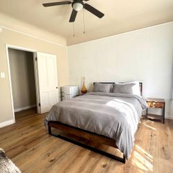 Industrial Bed Frame With 2 Nightstands. 