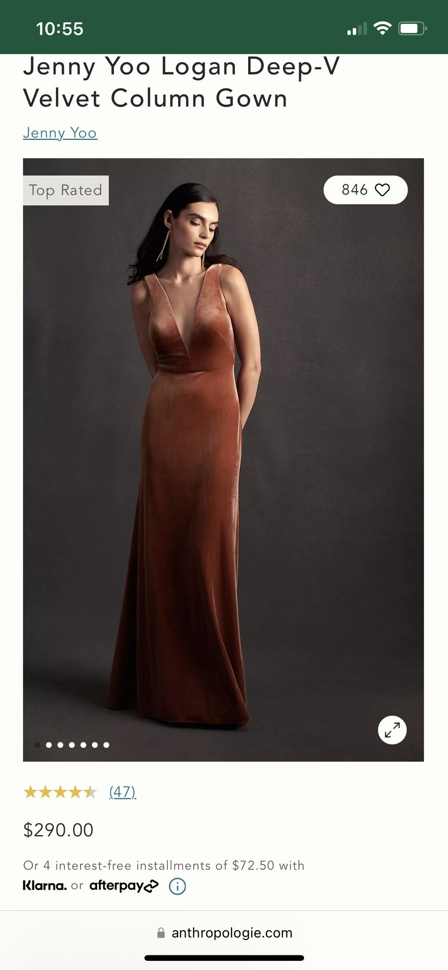Tags Still On Velvet Anthropologie Gown- Originally $290