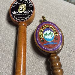 Lot of 2 Beer Tap Handles wood Mac & Jack’s 13.5”, Mirror Pond Pale Ale 8.75” WA & OR
