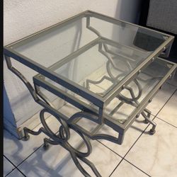 Two Nesting Tables Silver With Glass