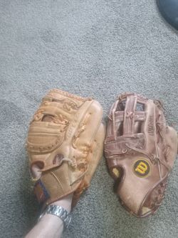 Two Baseball Gloves Eight Baseballs One Softball And One Batting Cage Baseball