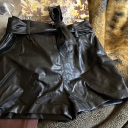 Express W Tag Leather Black Shorts Size 8