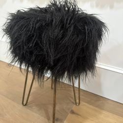 Black & Gold Faux Fur Stool 