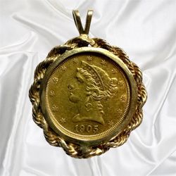 1905 Liberty Head $5 Gold Coin Pendant 14k Holder!!! 14.0g