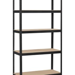 5-Tier Utility Shelves, Metal Storage Shelves Garage Shelving Unit Adjustable Garage Storage Shelves Storage Racks Heavy Duty Shed Shelving- Black, 35