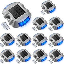 Solar Deck Lights Driveway Dock Lights , 12 - Pack Led Wireless IP67 Waterproof Outdoor Warning Step Lights for Driveway Sidewalk Garden Pathway Yard