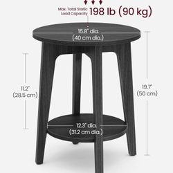 VASAGLE 2-Tier Small Round End Table Nightstand w/ Tapered Legs Set of 2 - Charcoal Gray