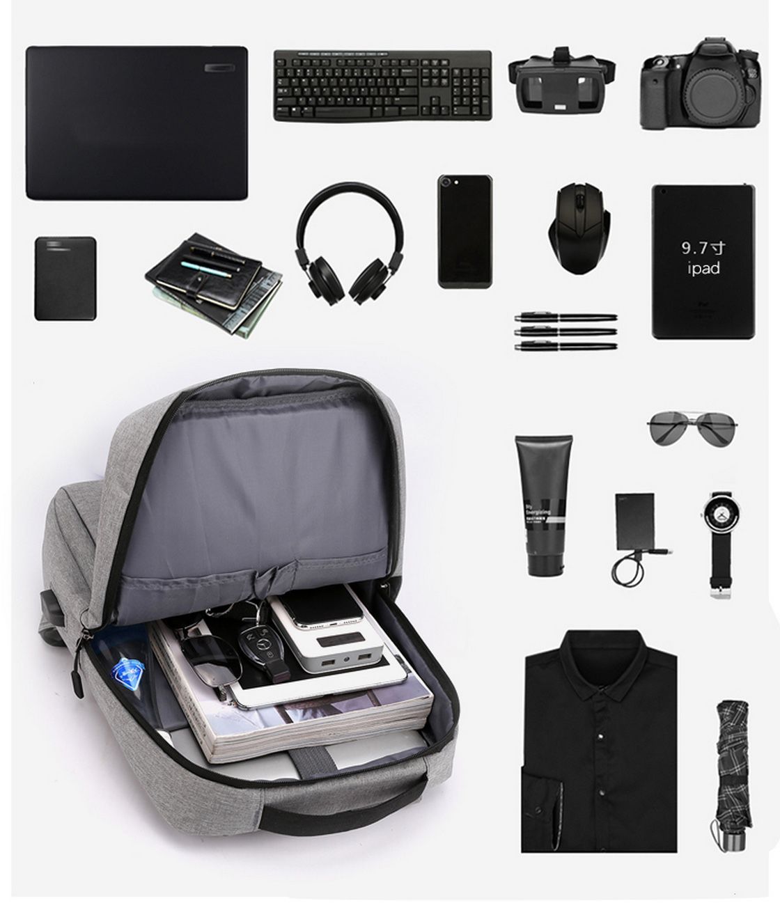 15" Travel Laptop Backpack School Bag USB Port
