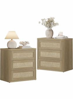 26.8" Oversized Rattan Nightstand Set of 2
