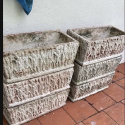 Set Of 6 Vintage Concrete Planters  Concrete Pots 24”L X 12” W No Plants