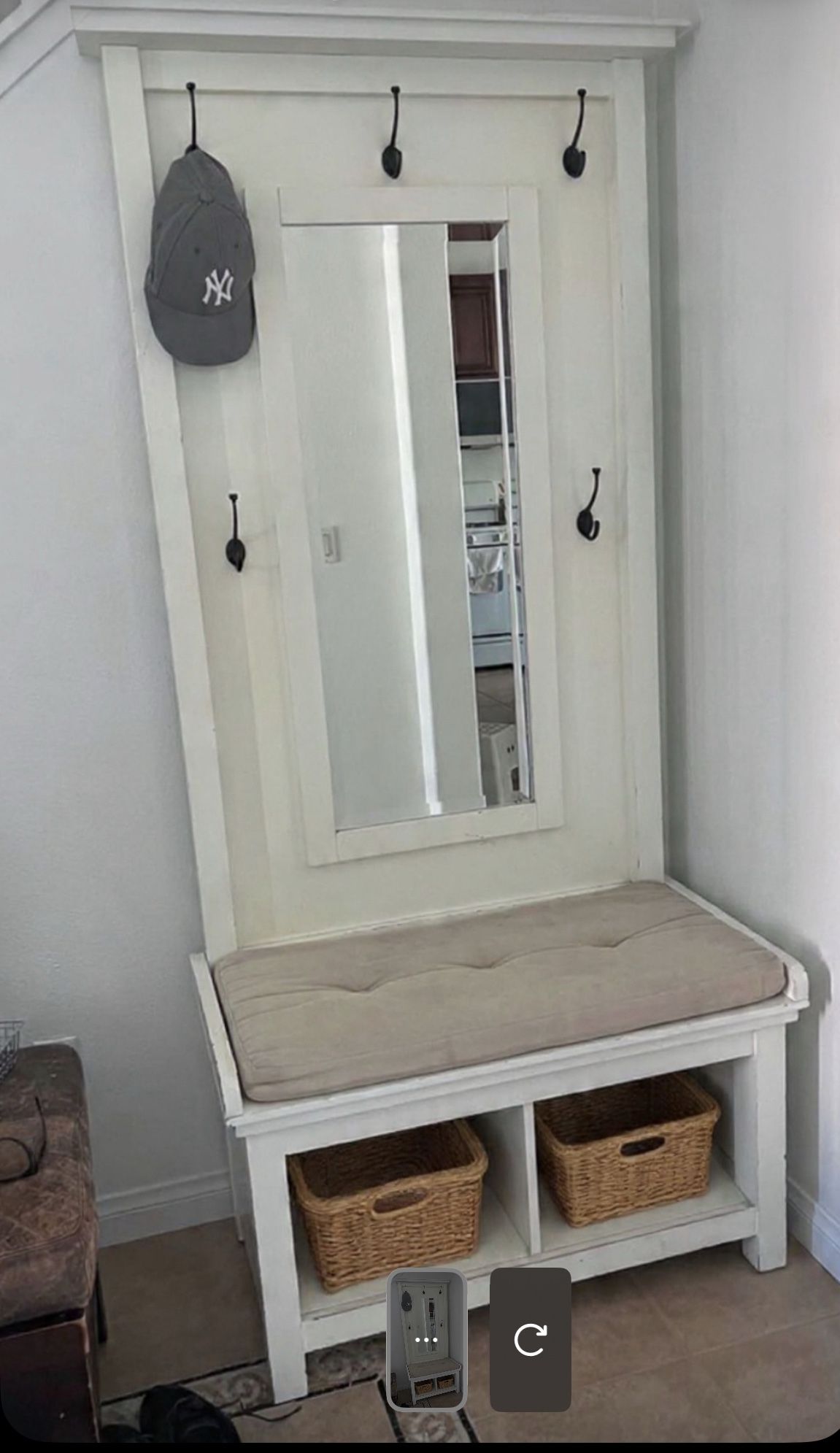 Entryway Bench with Mirror & Hooks for hats and jackets