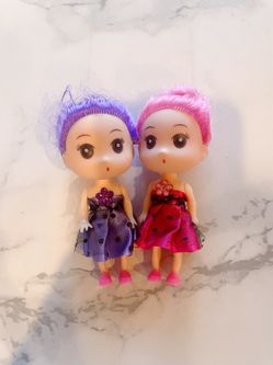 Mini Twin Dolls Purple and Pink For Girls, Doll House, And Play