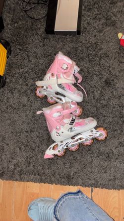 Pink and White Kids Inline Roller Skates