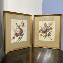 Set Of 2 Antique Floral Lithograph