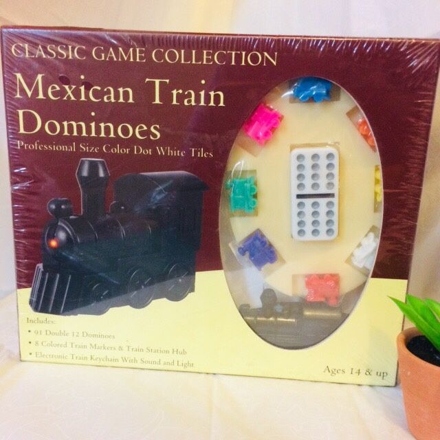 Classic Game Collection Mexican Train Dominoes with Train Markers and hub