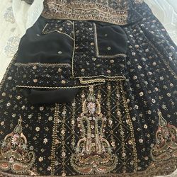 Black Beaded Skirt And Top With Shawl From India 