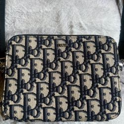 Beige and Black Dior Oblique Jacquard Zip Pouch